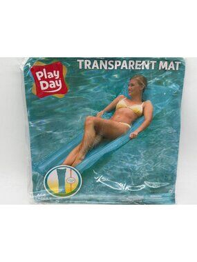 Play Day Transparent Pool Float Mat 66" x 24" x 9" Inflatable Blue For Adults Ma